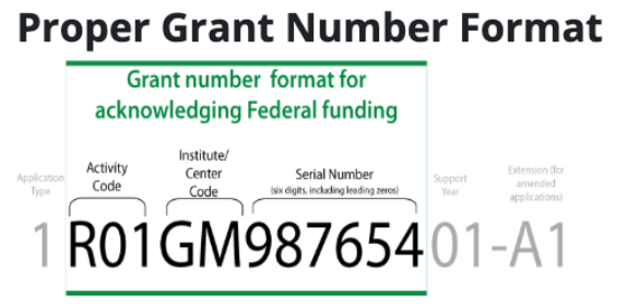 image showing the proper grant number format for acknowledging federal funding